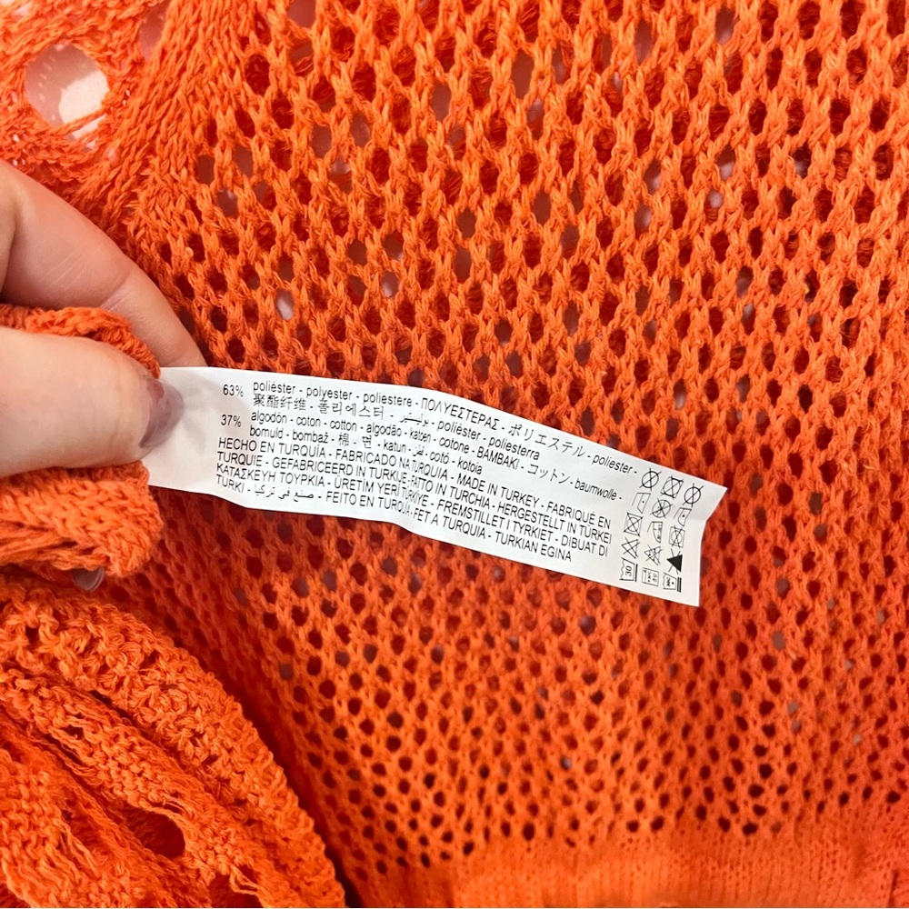 Zara Crochet Open Knit Maxi Dress Swim Coverup Orange Vacation Beachy Size Small - Picture 10 of 13